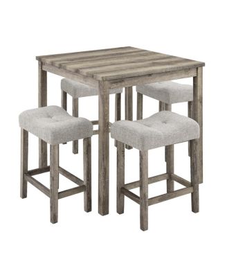 5-Piece Counter Height Dining Table Set with Upholstered Stools, Wood Grain MDF Top and Solid Wood Legs, Space-Saving Table Set