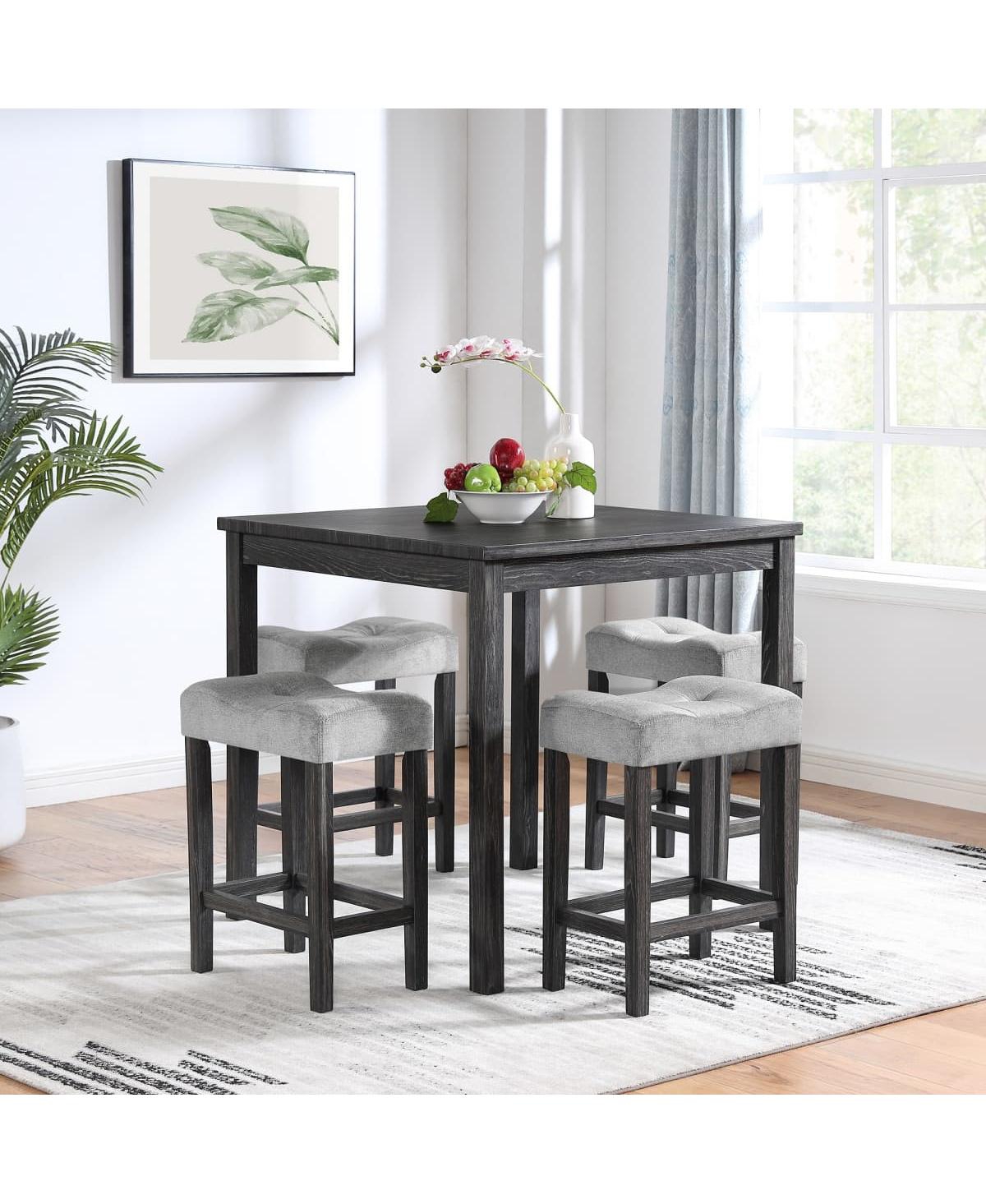 Maison Boucle 5-Piece Counter Height Dining Table Set with Upholstered Stools, Wood Grain Mdf Top and Solid Legs, Space-Saving