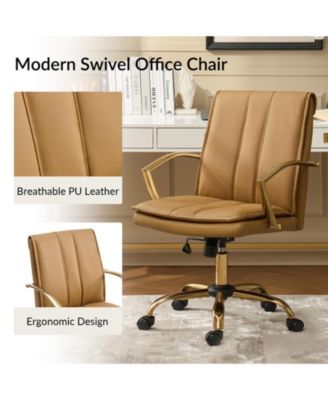 1 Pc Faux Leather Modern Rocking Tilting High-Back Office Chair with 360-Degree Swivel Base