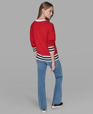 Women's Crew Neck Logo Striped Sweater