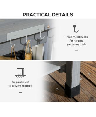 Outdoor Garden Potting Bench Table with Hooks, Faucet Sink,