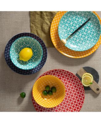 12-Piece Ceramic Dinnerware Set for Christmas Decor Thanksgiving Party, Colorful Dish Set for 4