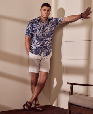 Men's Pointillism Tropical Print Short-Sleeve Button-Down Shirt