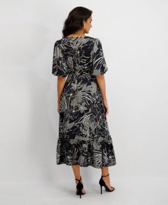 Women's Floral-Print Puff-Sleeve Maxi Dress