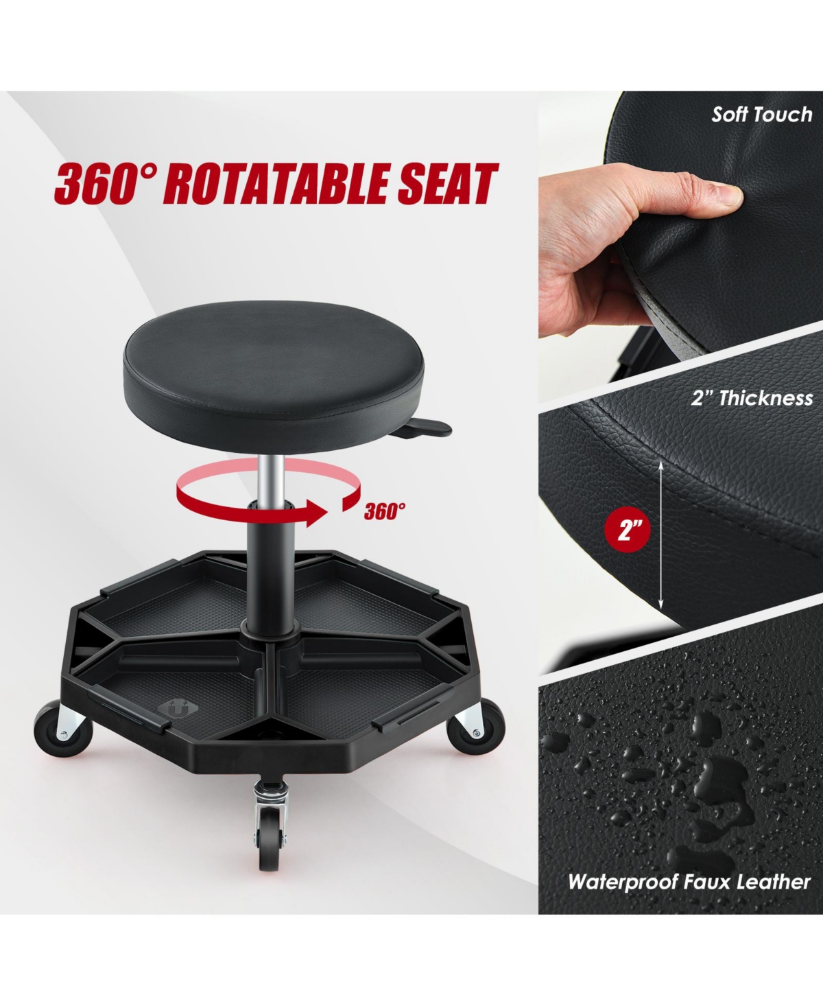 Sugift 330 Lbs Capacity Pneumatic Rolling Mechanic Stool with Padded Seat