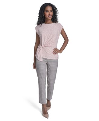 Women's Floral Clip Draped Crewneck Top