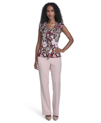 Women's Floral Mixed Media Ruffle Top