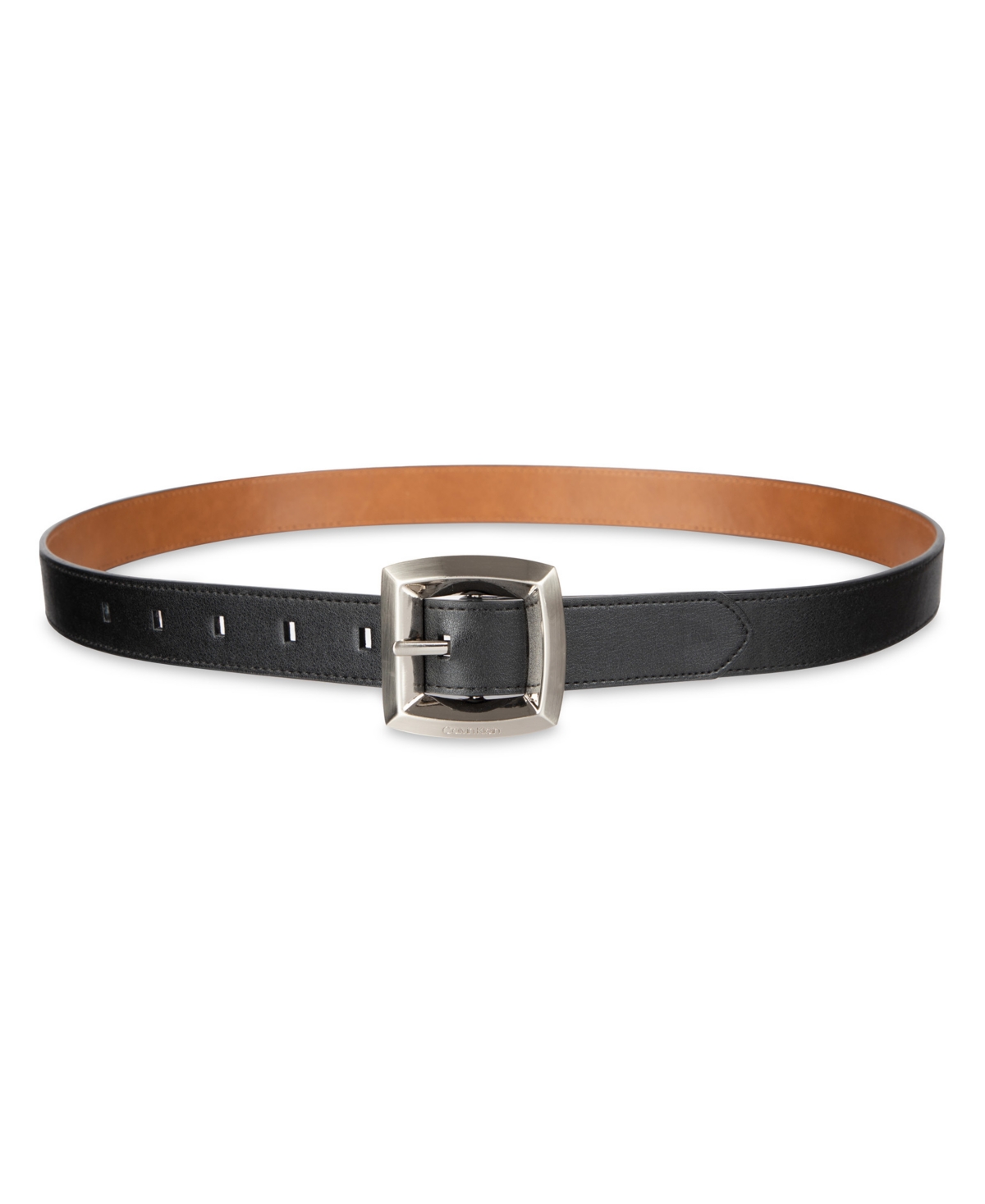 Calvin Klein Women's Two-in-one Reversible Puffed Beveled Edge Buckle Belt