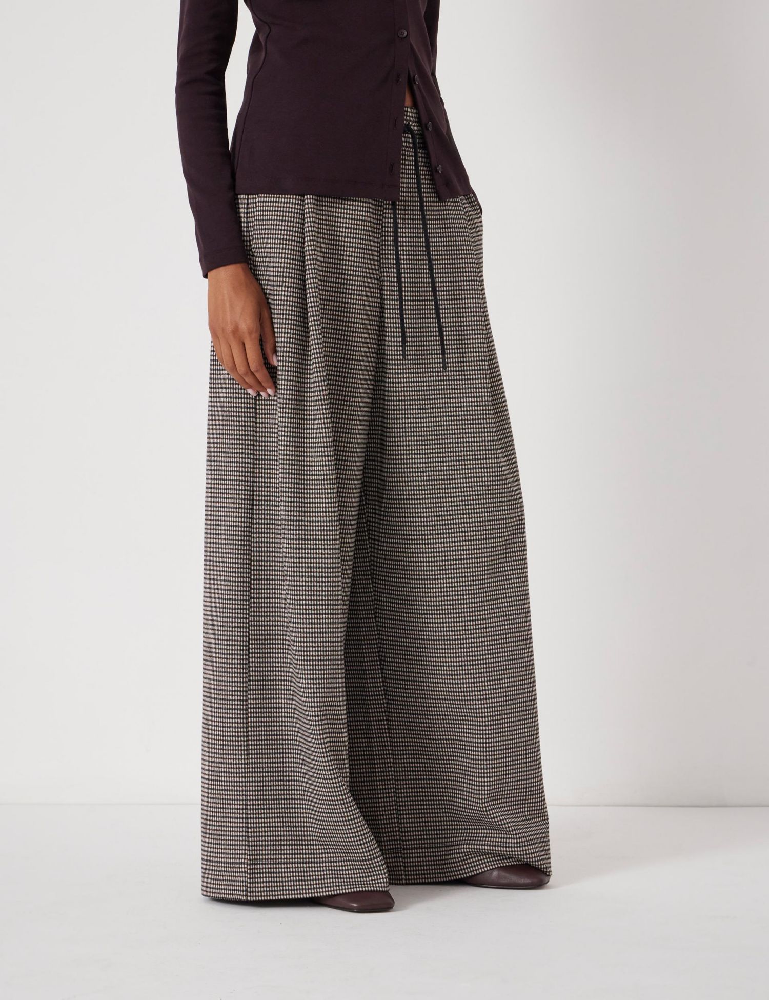 Women's Check Wide Leg Jersey Pants