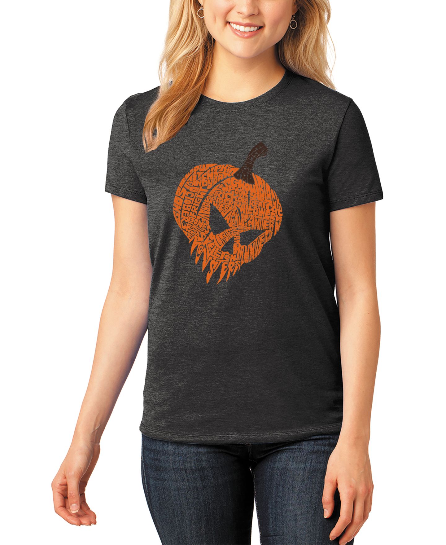Женская футболка LA Pop Art Evil Pumpkin Word Art Short-Sleeve, цвет: Чёрный — фото 1