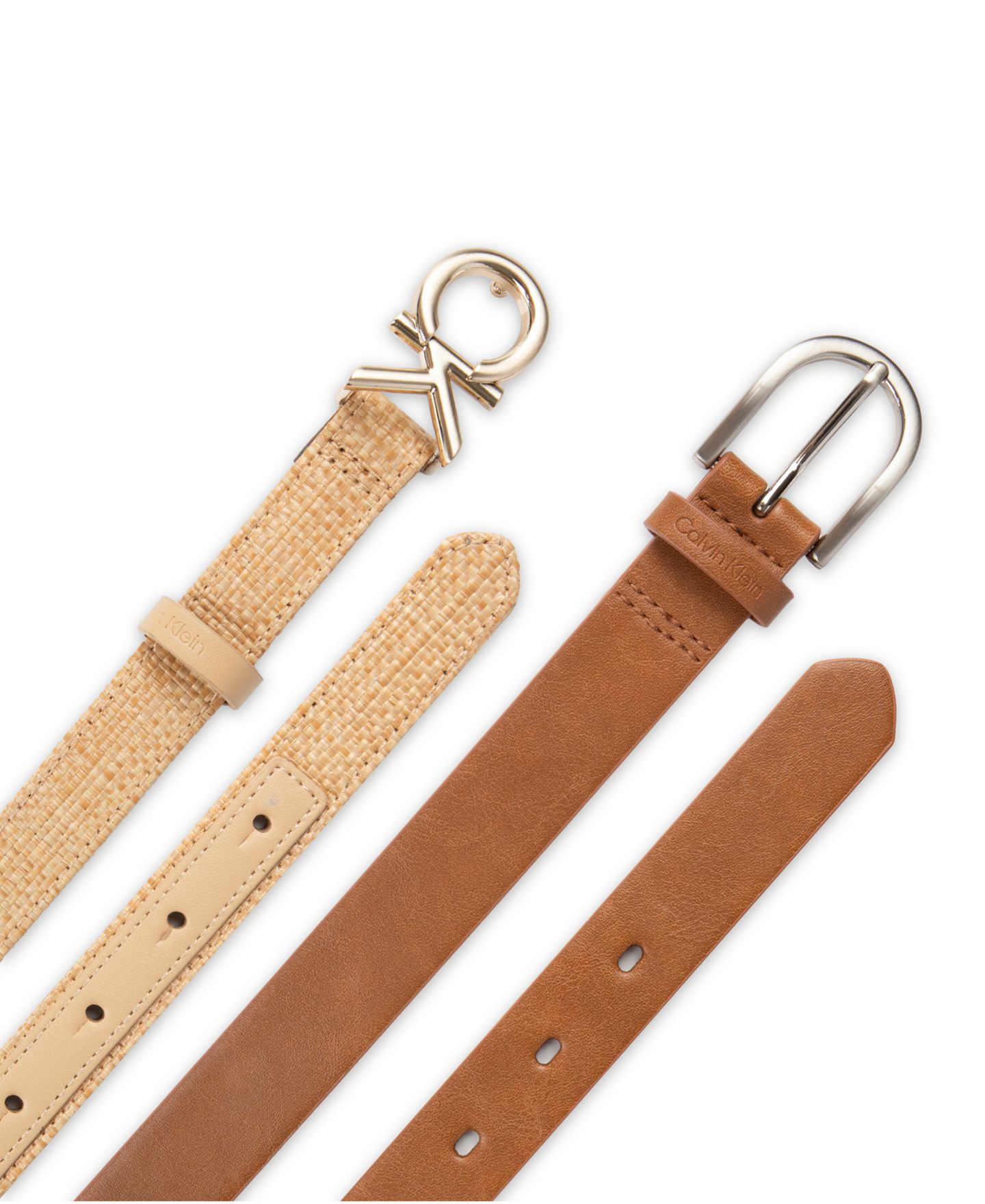 Женские ремни Calvin Klein Two Pack Belt Set - Skinny Monogram Buckle Belt and Harness Buckle Belt Set, цвет: Коньячный / Натуральный — фото 14