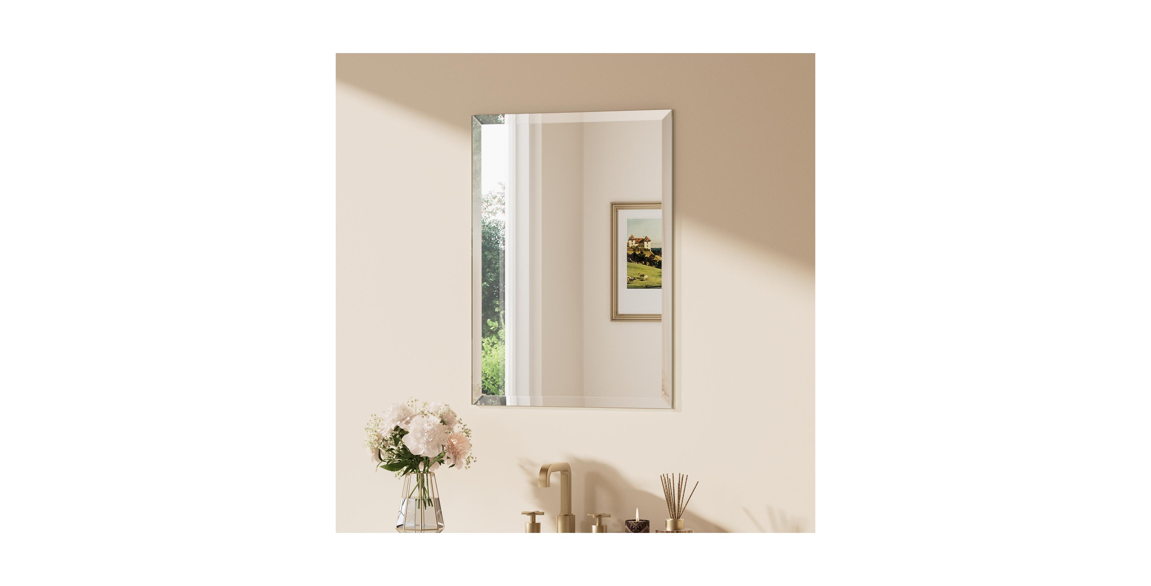 Keonjinn Inch Beveled Bathroom Vanity Mirror Shatterproof Frameless Wall Mirrored Over Sink Horizontal/Vertical