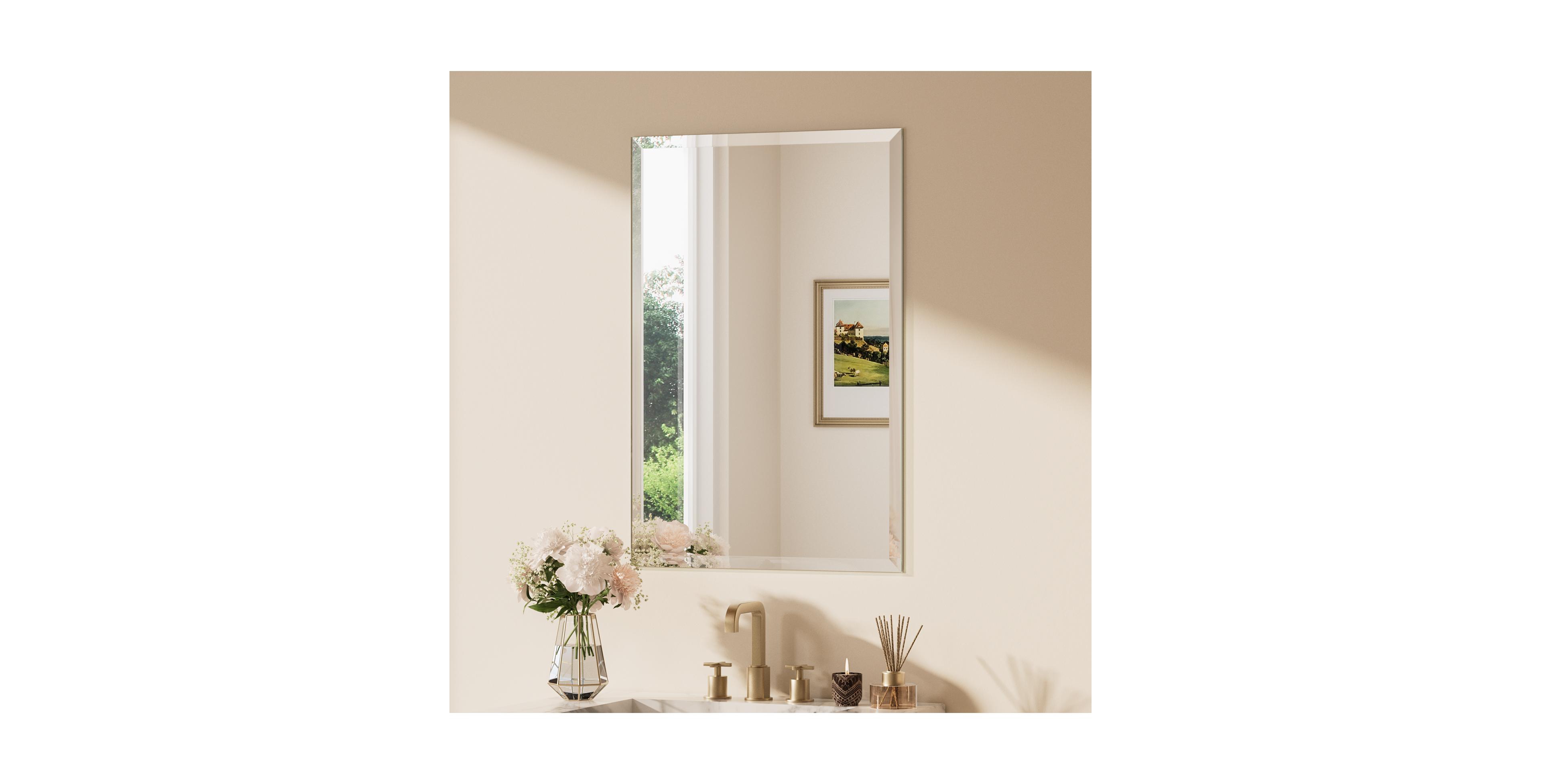 Keonjinn Inch Beveled Bathroom Vanity Mirror Shatterproof Frameless Wall Mirrored Over Sink Horizontal/Vertical