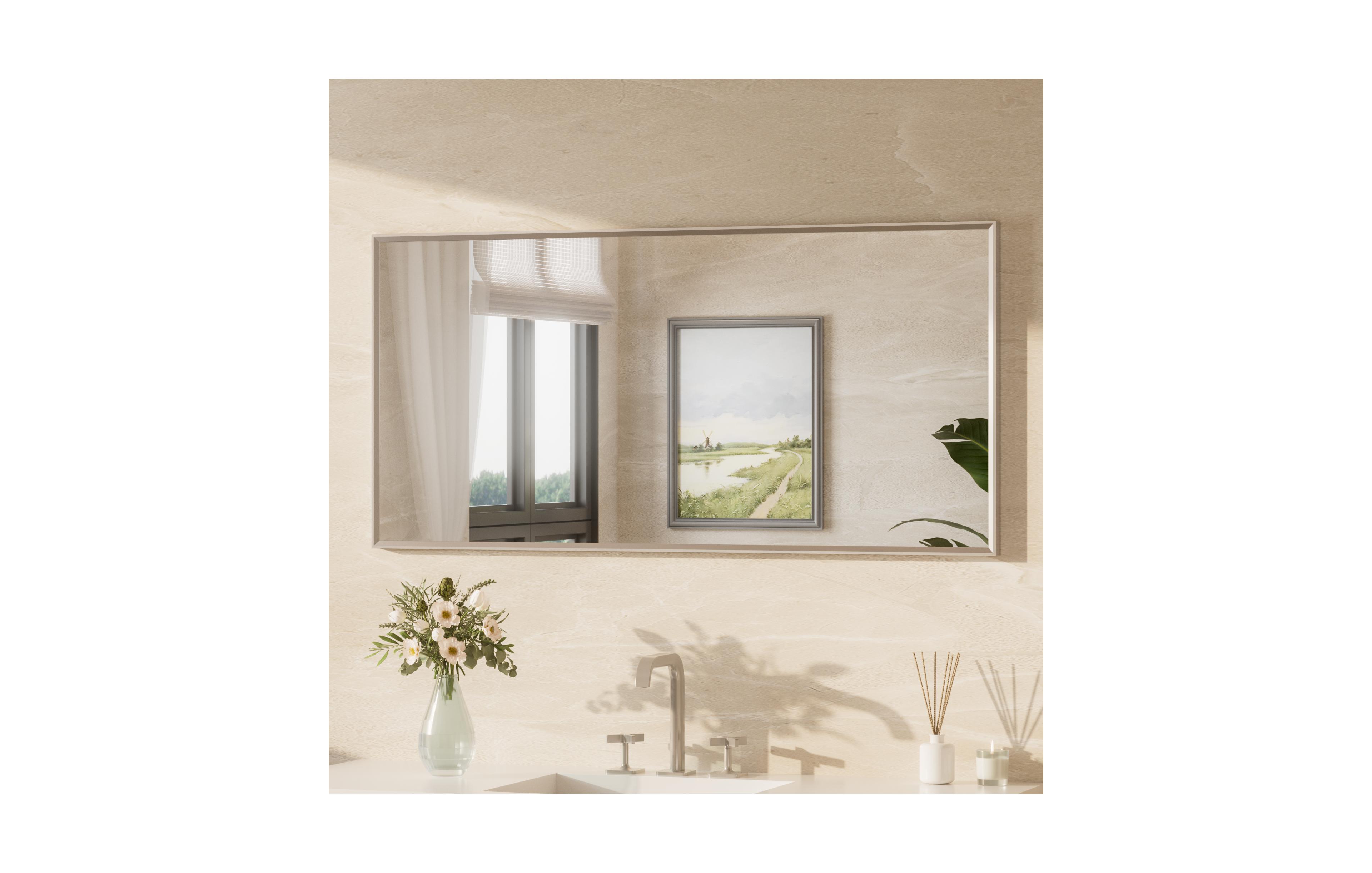Keonjinn Inch Brushed Nickel Bathroom Vanity Mirror Metal Framed Over Sink Wall Mirror Horizontal/Vertical