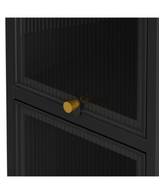 Modern Three-Tier Glass Door Cabinet with Four-Tier Storage for Living Room, Dining, Entryway, or Bathroom