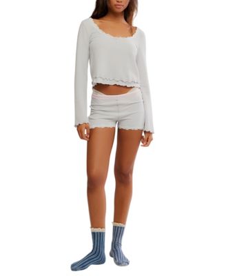 Women's Spring Break Ruffle Trim Detail Top and Shorts, 2-Piece Set