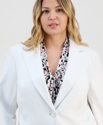 Plus Size Notch-Collar Seamed One-Button Jacket 