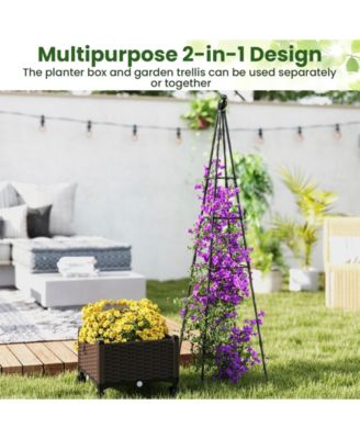 Raised Garden Bed Adjustable with Plant Box and Trellis with Lockable Wheels