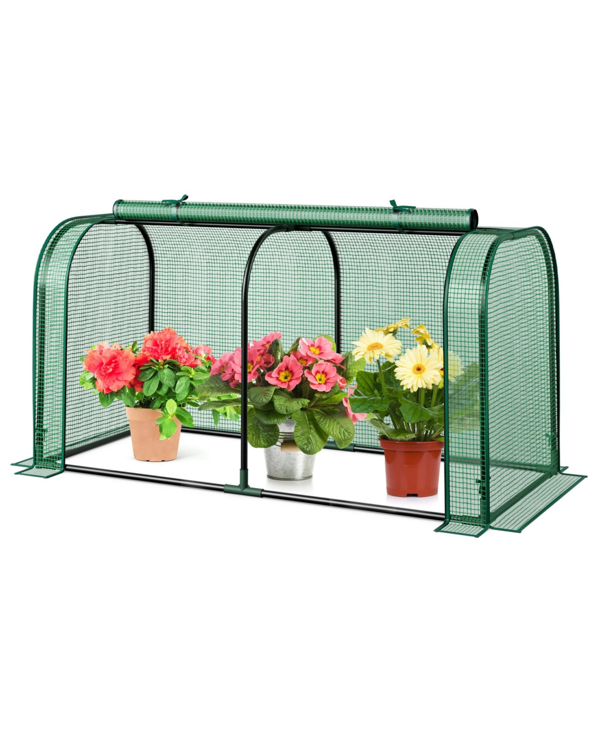 Sugift Mini Tunnel Greenhouse with Roll-up Zipper Door-Green