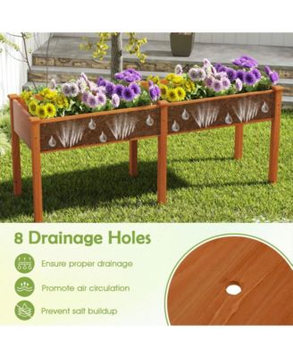 Fir Wood Outdoor Raised Garden Bed with Divider Panel and Drainage Holes-Yellow