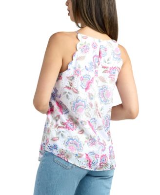 Junior's Resort Print Eyelet Top