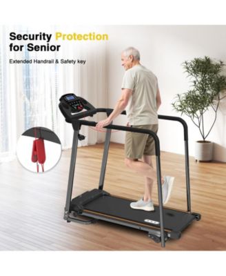 Walking Treadmill for Seniors with Long Handrails, Foldable Incline Treadmil, 265lbs Compact Treadmill for Home Exercise