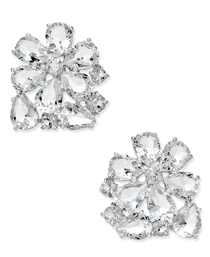 kate spade new york Silver-Tone Crystal Flower Stud Earrings & Reviews ...