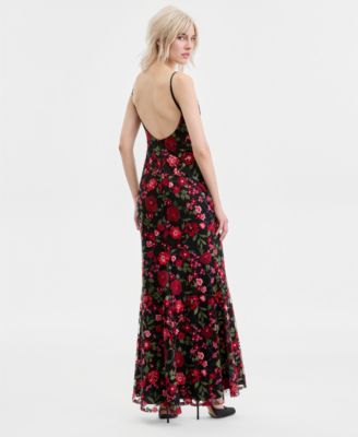 Juniors' Embroidered Sequined Gown