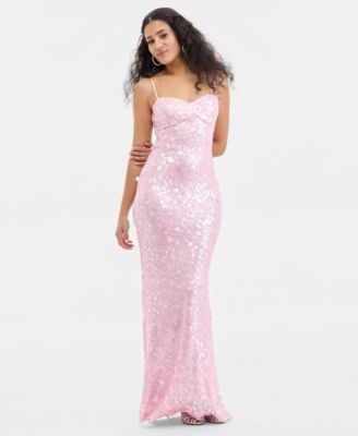Juniors' Sweetheart-Neck Sequin Gown