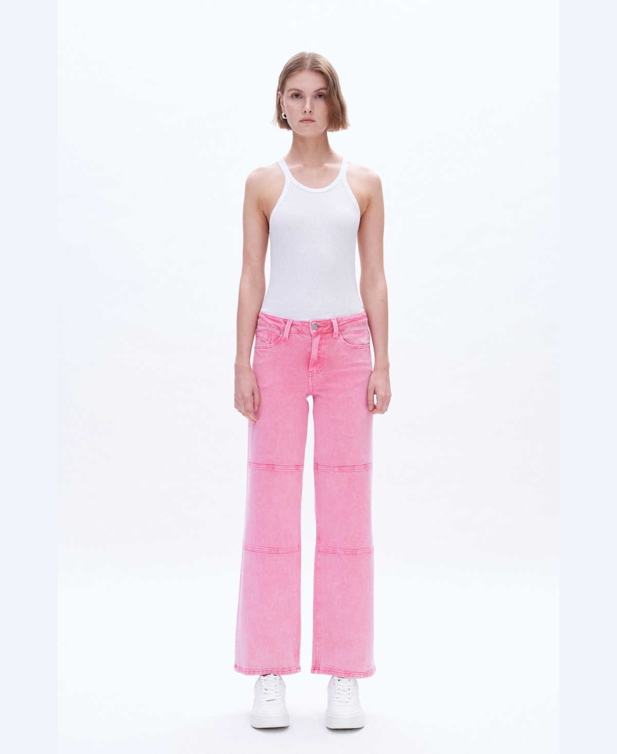 Bayeas Women's Mid-Rise Stretch Five-Pocket Raw-Hem Wide-Leg Pants