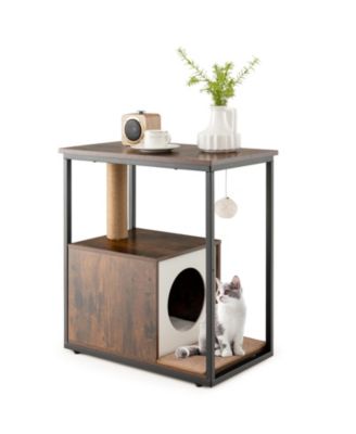 Cat Litter Box Enclosure with Sisal Scratching Doors and Storage