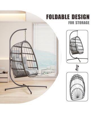 Indoor Outdoor Wicker Egg Chair with Stand & Cushion