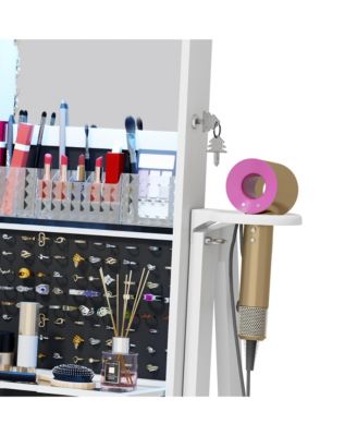 360&deg; Rotating Jewelry Cabinet with LED Lighting & Lockable Full-Length Mirror