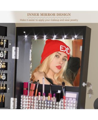 360&deg; Swivel Jewelry Armoire with LED Lights & Lockable Mirror