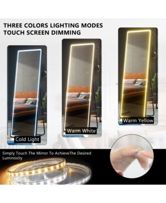 LED Full-Length Mirror with Stand, Suitable for Outfit Checks.