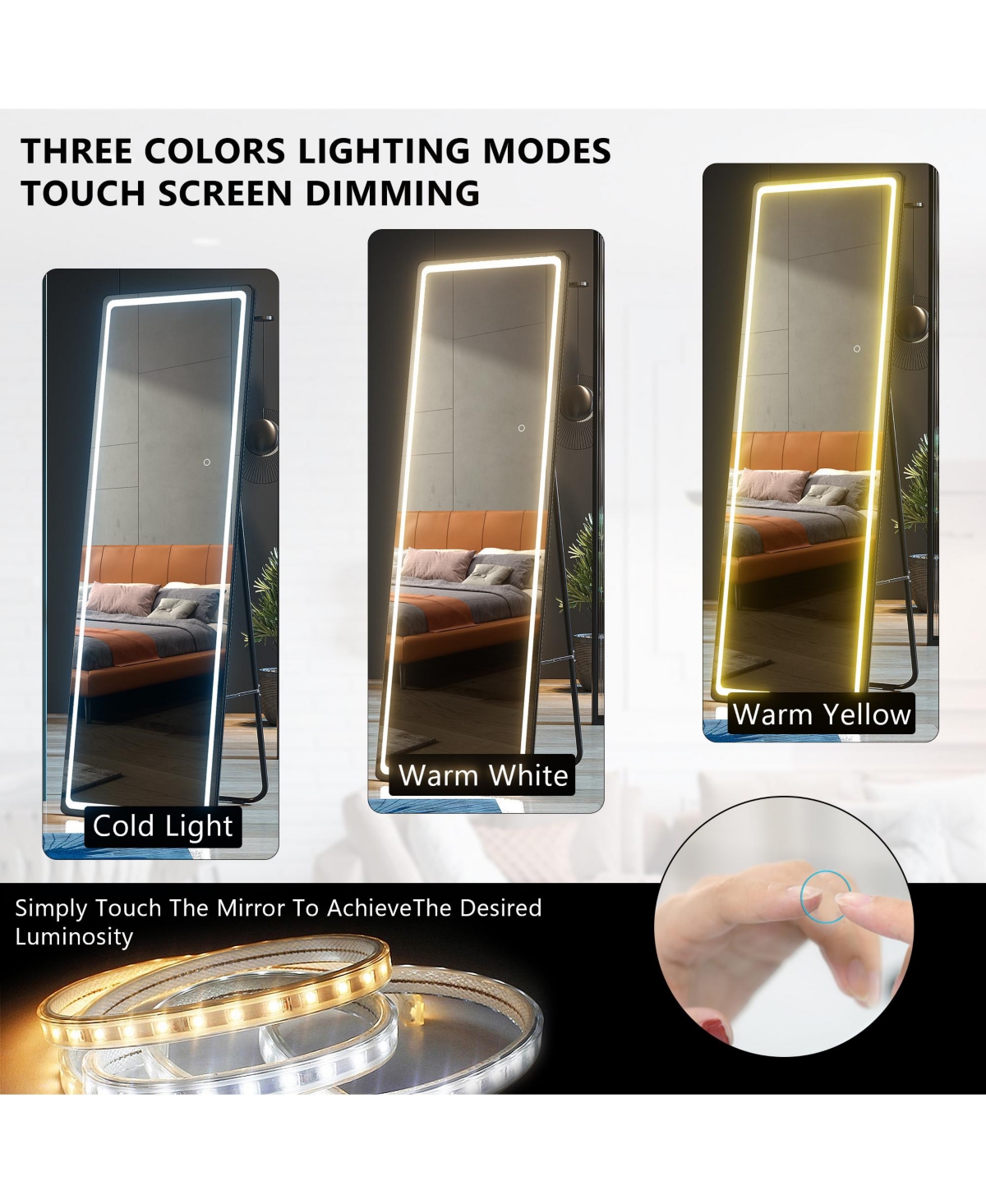 Vlsrka Led Full-Length Mirror with Stand, Suitable for Outfit Checks.
