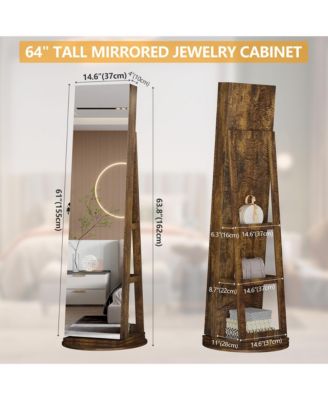 360&deg; Swivel Free-Standing Jewelry Armoire Cabinet with Mirror