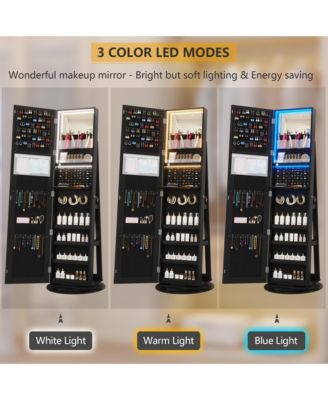 360&deg; Swivel Jewelry Full-Length Mirror Cabinet with Lights