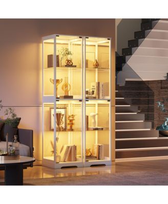 65" Glass Display Cabinet with Doors, Motion LED Light