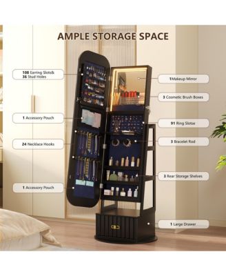 Arched LED Jewelry Armoire with Mirror and Drawers