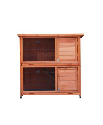 41 in. Outdoor Wooden Rabbit Hutch with 2 Removable No-Leak Trays Non-Slip Ramp Waterproof Roof in Natural