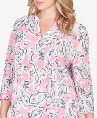 Plus Size Paisley Silky Gauze Button Front Top