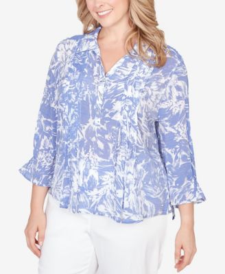Plus Size Brushstroke Floral Silky Gauze Popover Top