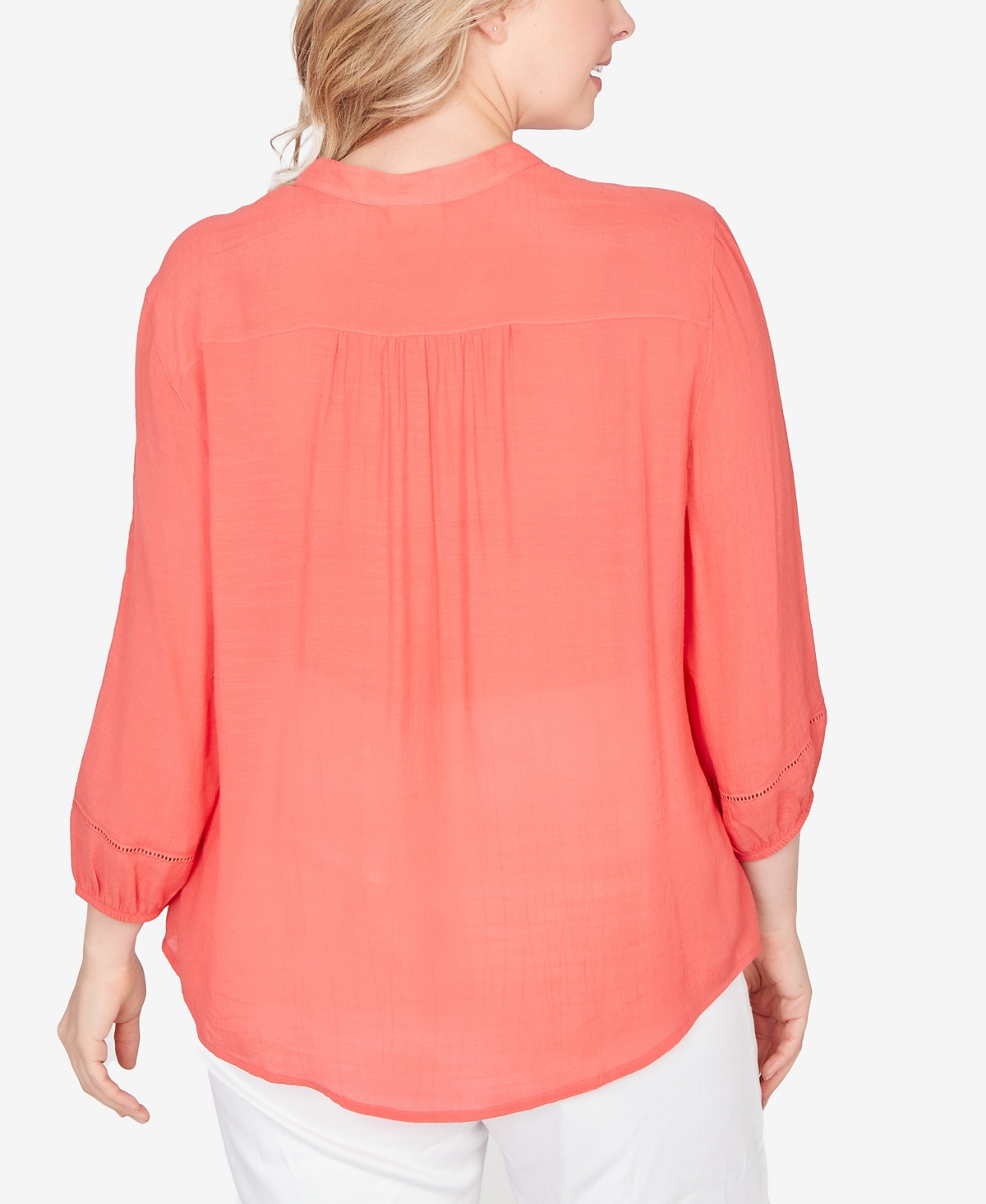 Ruby Rd. Plus Size Solid Silky Slub Pleated Button Front Top In Orange