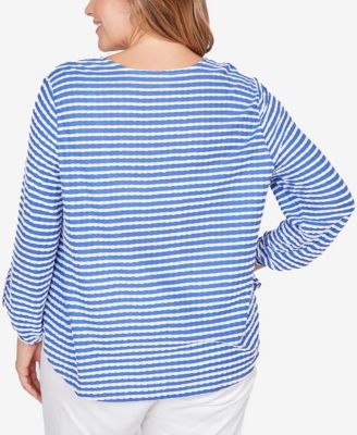 Plus Size Mitered Scallop Stripe Tunic Top