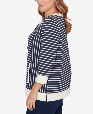 Plus Size Striped Popover Pocket Top
