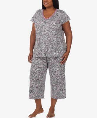 Plus Size Cap-Sleeve Top and Cropped Pajama Pants, 2-Piece Set