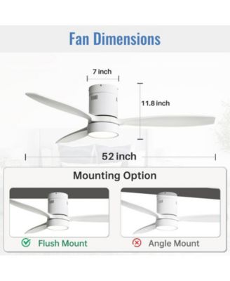 52-inch Modern White 3-Blade Flush Mount with Light and Remote Control