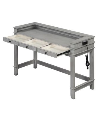 4-Piece Counter Height Dining Set with 3 Upholstered Stools, Storage Drawers & USB Charging for Small Spaces