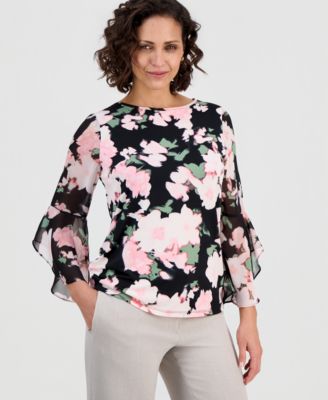 Petite Chiffon Flutter-Sleeve Top